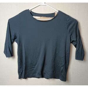 LL Bean Supima Cotton Top‎ 3/4 Sleeve Crew Neck Comfy Casual Black Size 1X K